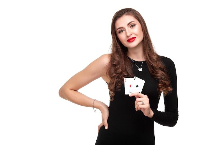 Close-up view of live dealer shuffling cards in sga123 studio with professional lighting